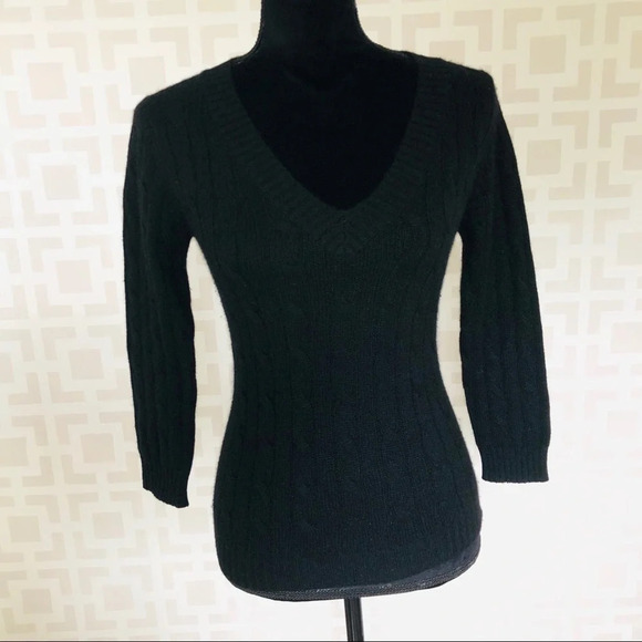 Aqua Women’s Black Cashmere Sweater Black Cable Knit 3/4...